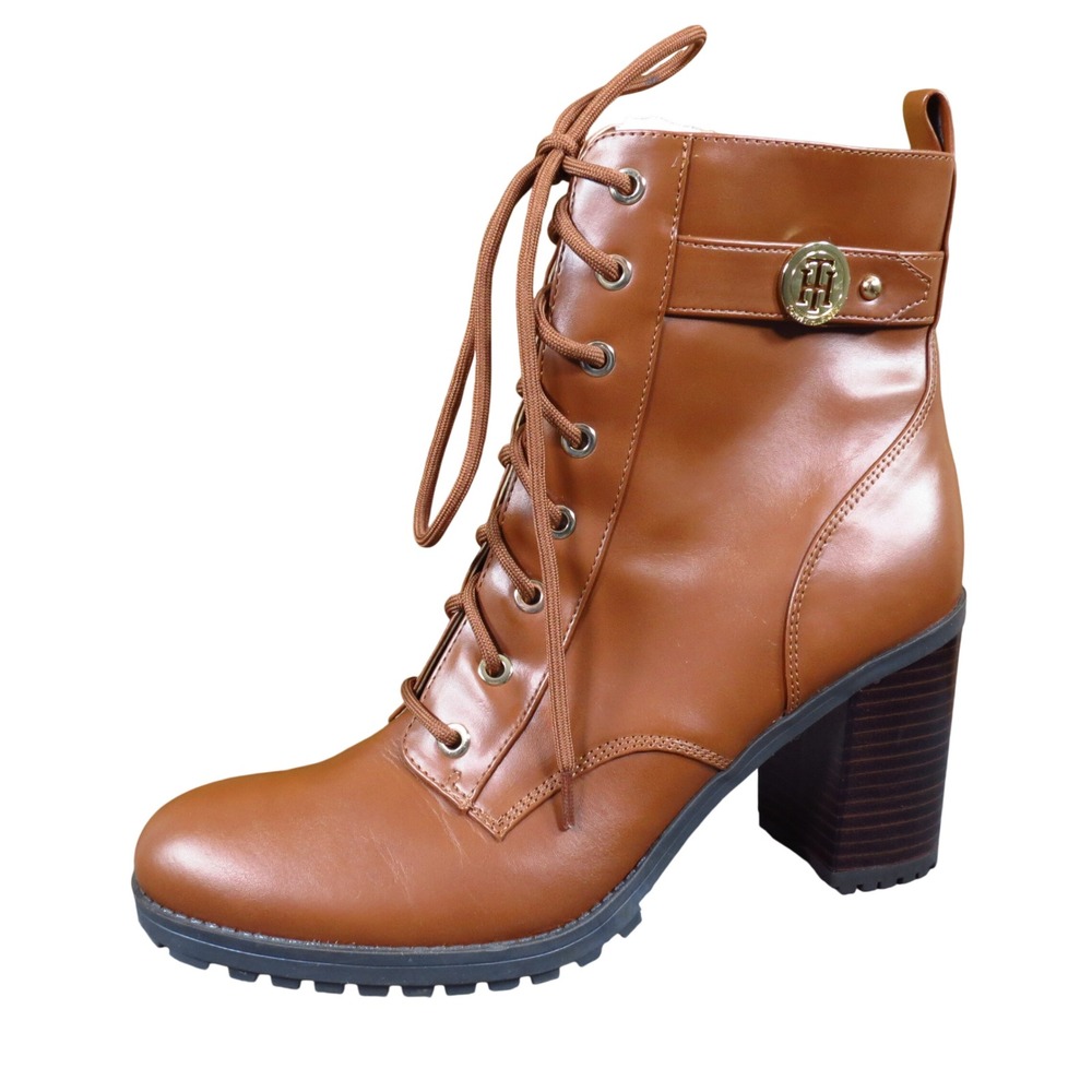 Tommy Hilfiger Essie Women Lace Up Ankle Boot 10 Winter Fashion Brown Synthetic